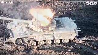 Ukrainian troops destroy Russian tank in huge blast