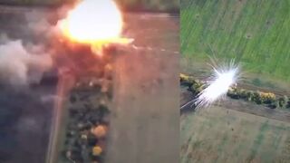 Ukrainian counter battery and Mortar unit fire Destruction of two Russian artillery into pieces