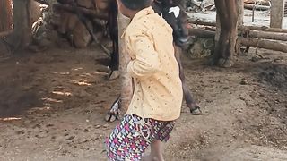 Cute boy and cattle of cow