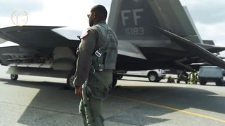 Russia Angry! 28 U.S. F-22 Raptors Gatling Guns Hit Dozens of Russian Fighter Jet