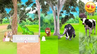 Cow, Mammoth Elephant, Tiger,Lion, Gorilla,Dinosaur with wild animals escape game