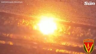 Russian tank flees whilst on FIRE after being struck by Ukrainian Artillery