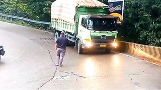 The overloaded truck hit the brake wall