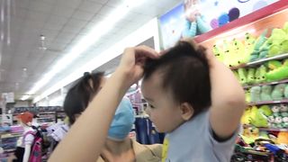 Baby cute with fun family goes shopping and color toys for kids