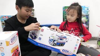 kids open toys with cars toy at home - family fun for children and kids
