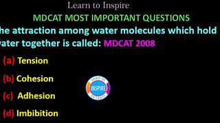 The attraction among water molecules which hold water together is called.#mdcatbiology #ETEABiology #circulation #transport