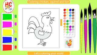 Coloring chicken, squirrel and lion