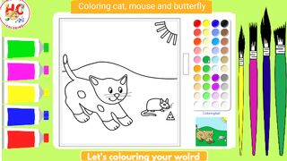 Coloring cat, mouse and butterfly