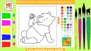 Coloring mickey mouse, winnie the pooh and tom jerry