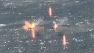 Ukrainian BTR-4 shots destroying a Russian BMP