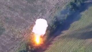 Ukrainian counter-battery fire destroyed a Russian 2S7 Pion