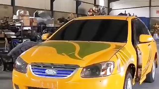 the costume car becomes a Transformer