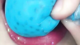 Asmr sweet cruncy ice cream gummy chiaseed drinl grapes strawberry candy