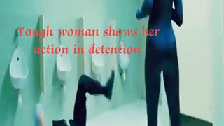 Tough woman shows her action in detention