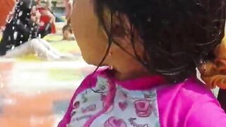 Yumna is swimming with a fountain