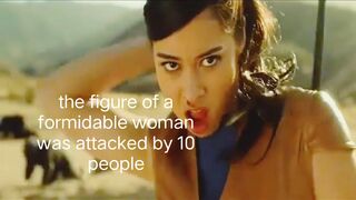 the figure of a formidable woman was attacked by 10 people