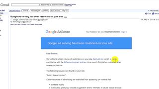 How To Request For Google ad serving has been restricted on your site