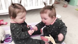Самые смешные девочки-близняшки делят соску