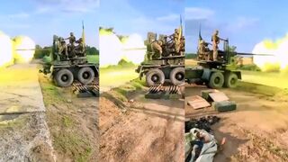 A Ukrainian S-60 anti aircraft cannon
