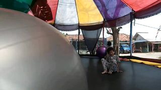 playing trampolines and jumbo balls, really exciting