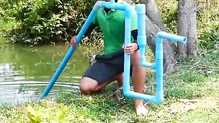 trick free electricity i trun PVC pipe into a water pumpat homefree not need