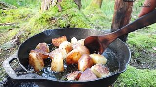 Whole Chicken Prepared for Camping in Forest