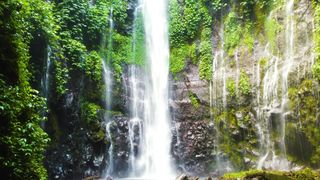 Waterfall at the Foot of the Mountain DRONE FOOTAGE