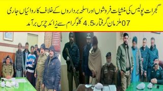 گجرات پولیس کی منشیات فروشوں اور اسلحہ برداروں کے خلاف کاروائیاں جاری 7 ملزمان