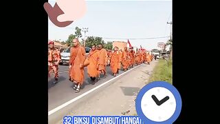 a group of monks from Thailand walked to candi Borobudur Central Java, Indonesia to carry out the spiritual process of the Hindu holy day of Vesak