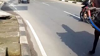 There are horse walking in street Juanda Depok west java