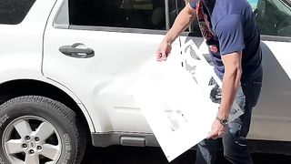 He fixes dent in car