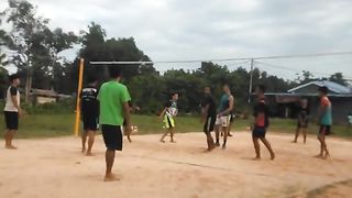Volleyball matches in the village are very exciting