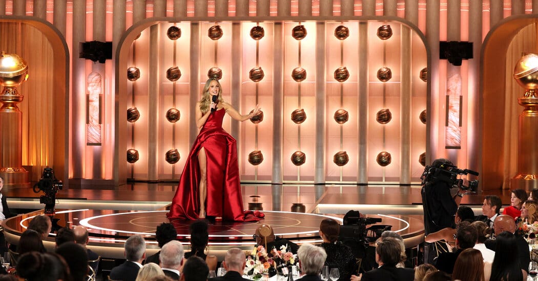 Nikki Glaser opens Golden Globes with 11-minute monologue aimed at Hollywood men — Static01.nyt.com