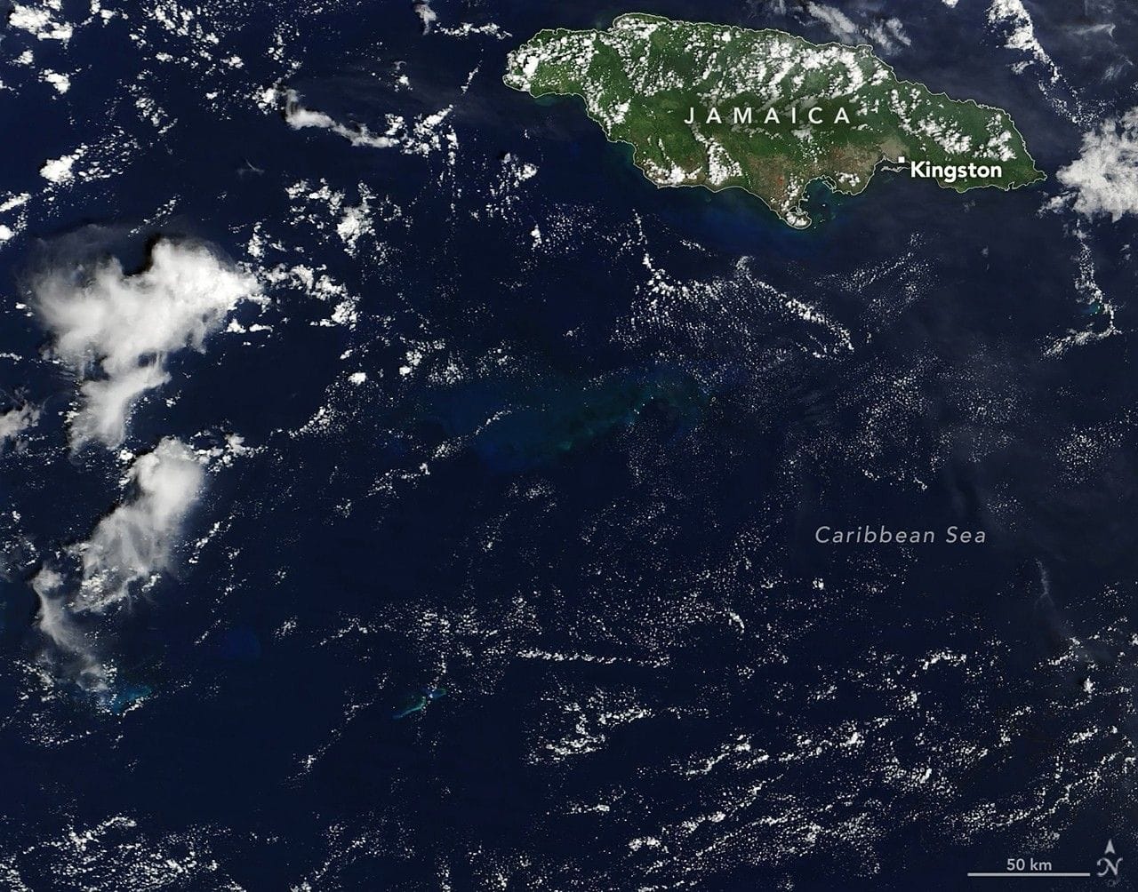 Hurricane Melissa stirred a vast bright-blue carbonate plume south of Jamaica — Assets.science.nasa.gov