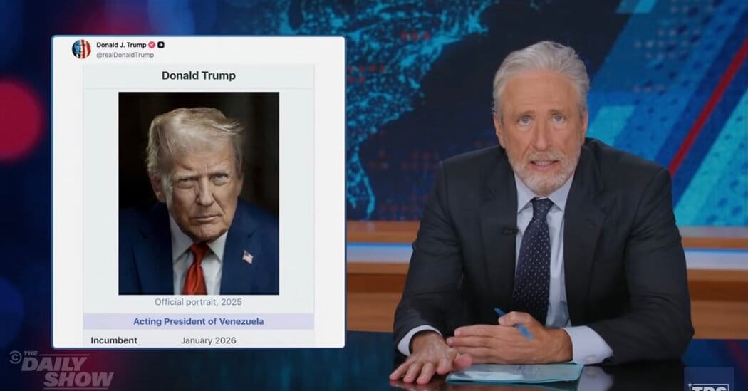 Jon Stewart mocks Trump after Truth Social post listing him as 'Acting President of Venezuela' — Static01.nyt.com