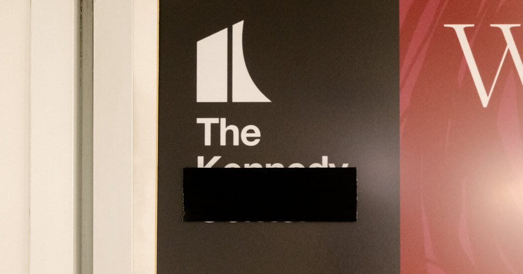 Black tape appears on Kennedy Center signage after board renames it for Trump — Static01.nyt.com