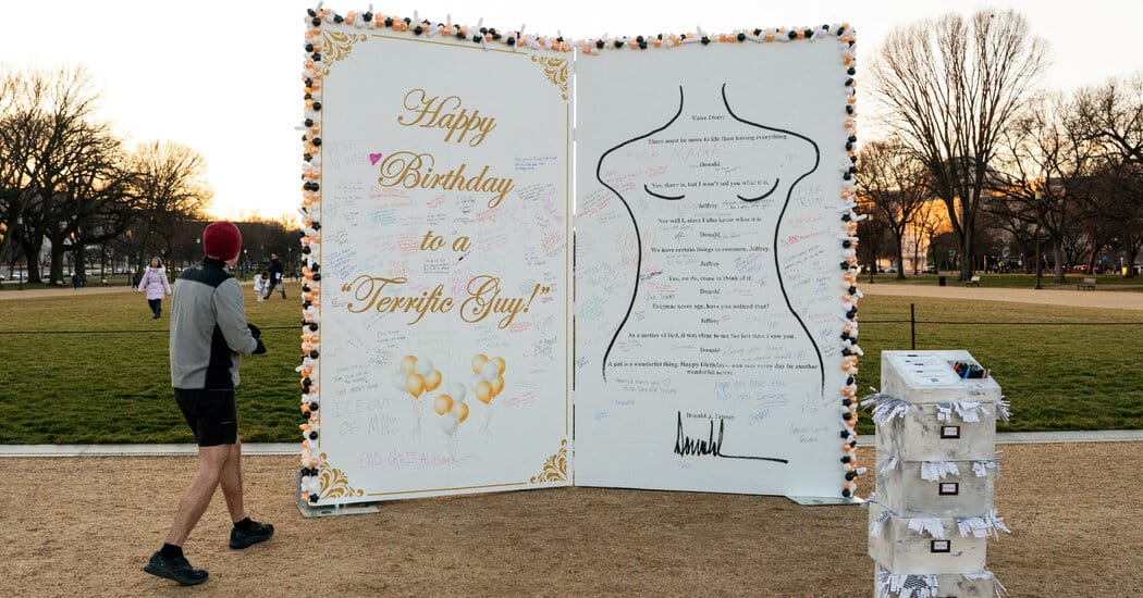 Replica of alleged Trump birthday card to Epstein placed on National Mall — Static01.nyt.com