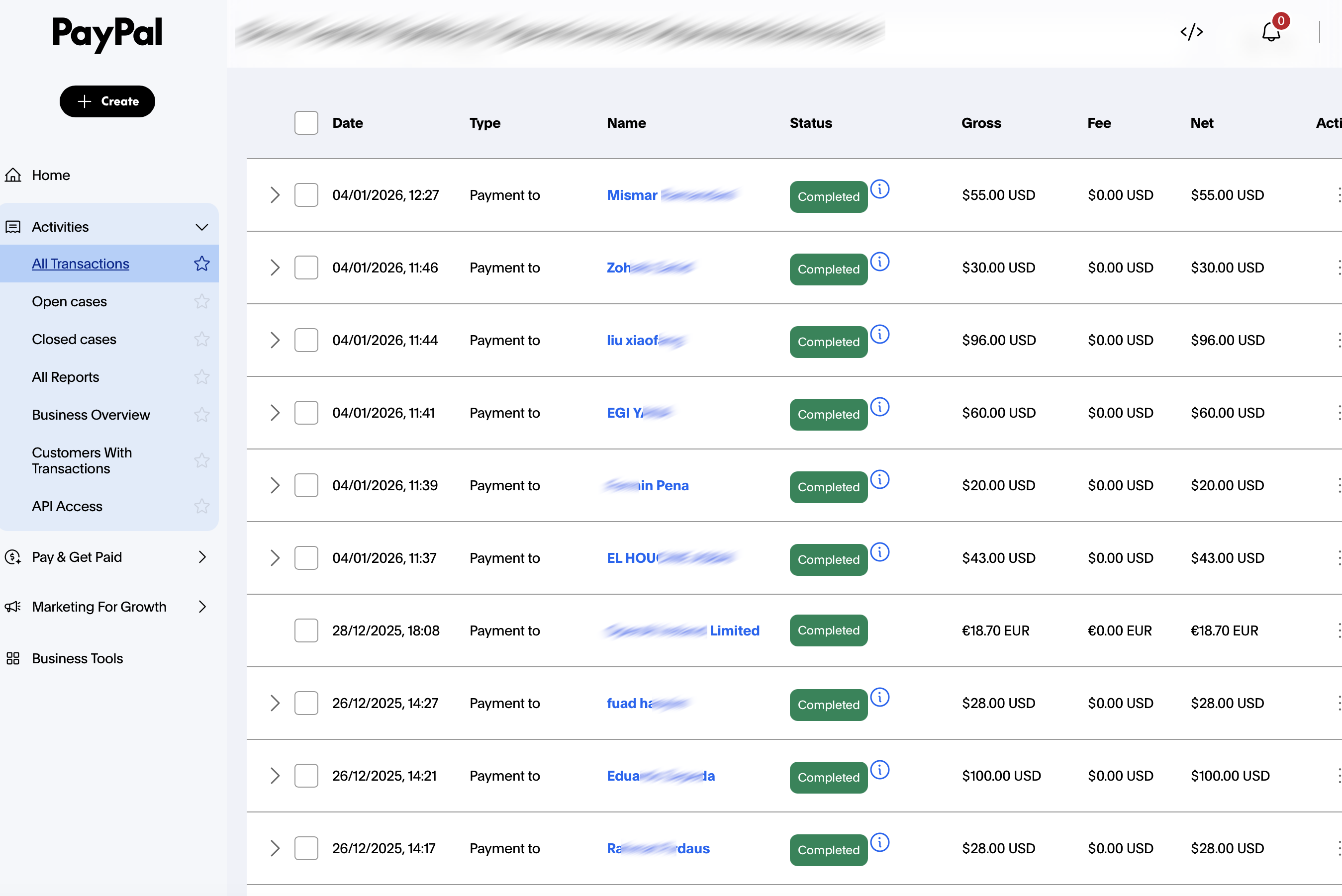 PayPal payouts to Febspot members
