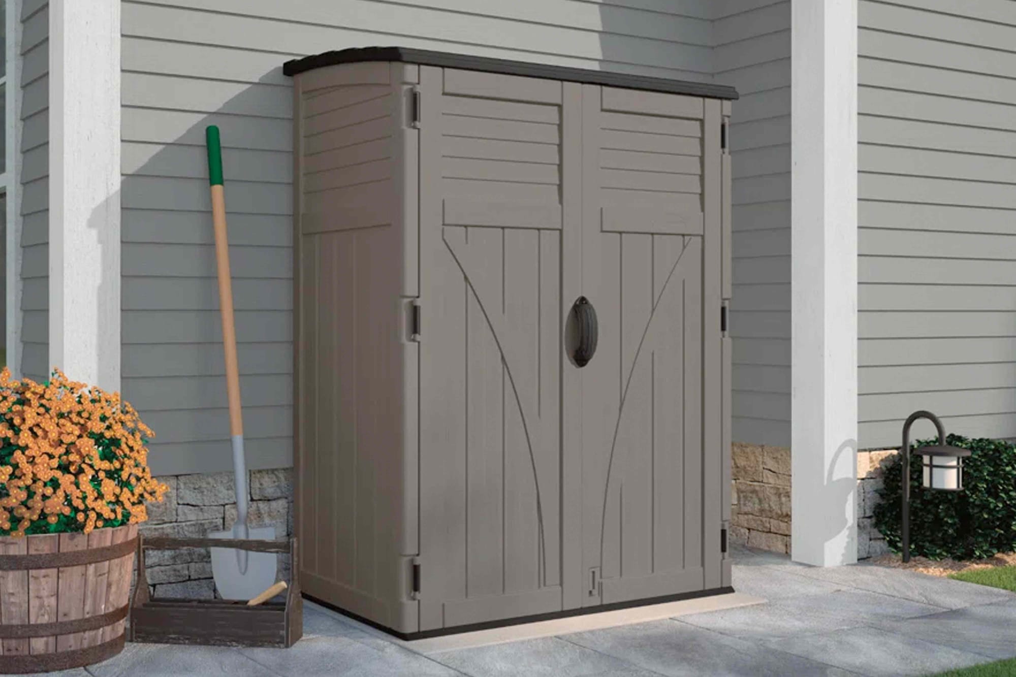 Suncast Resin Vertical Tool Shed on Wayfair: roomy, leak-free storage for $399 — People.com