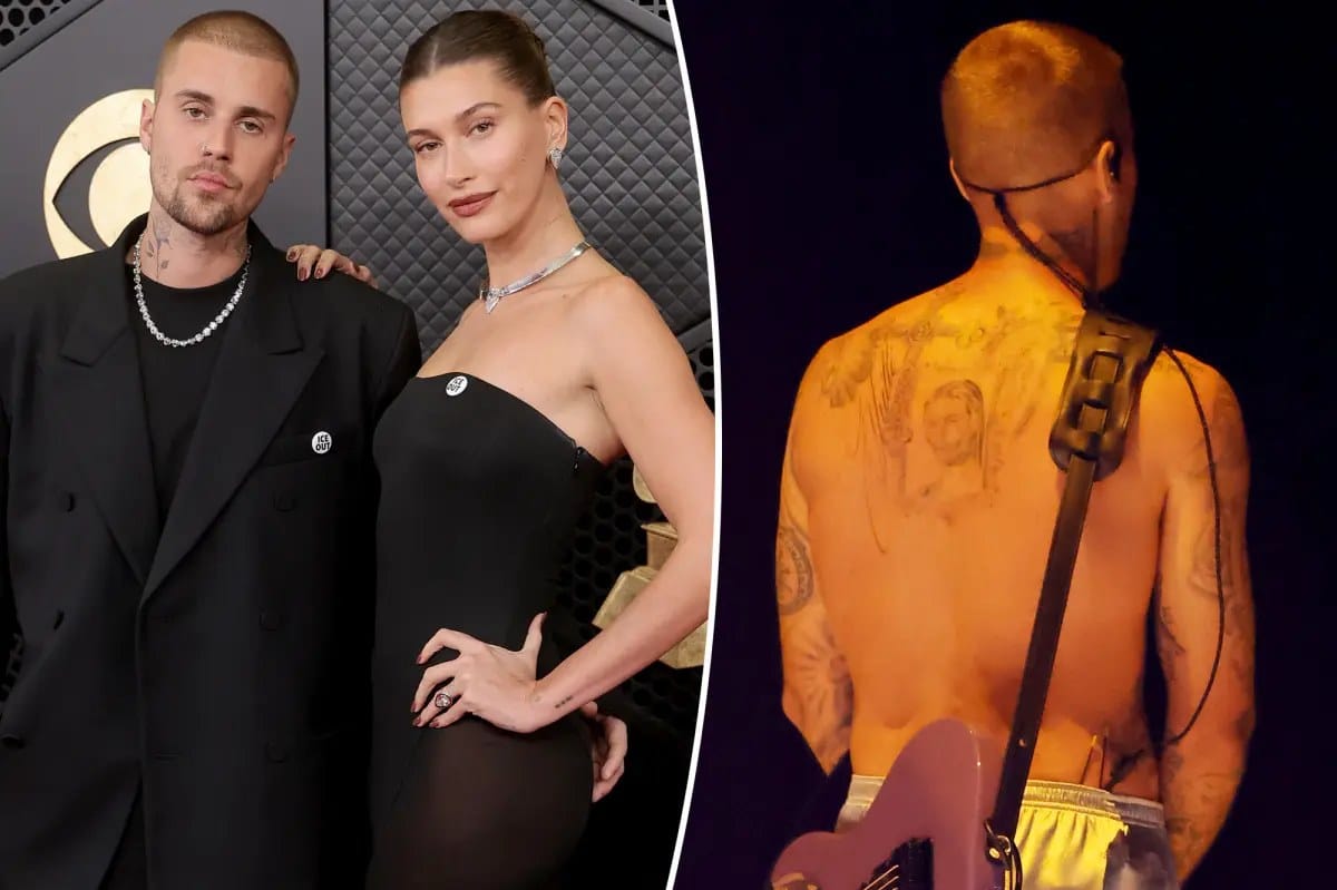 Justin Bieber debuts back tattoo at 2026 Grammys; fans say it resembles wife Hailey — Pagesix.com