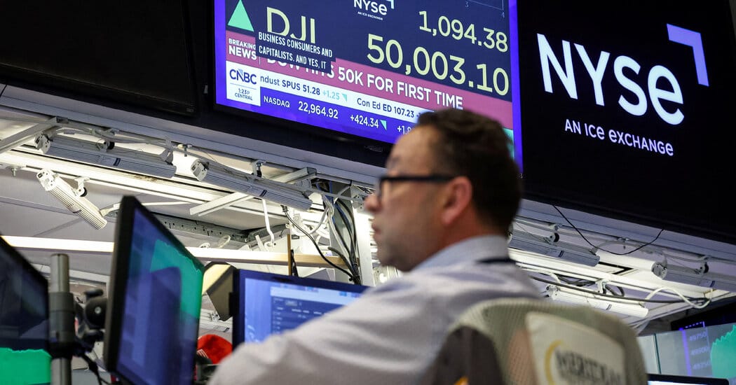 Stocks Rebound After Volatile Week as Dow Hits Record High — NYT > Business
