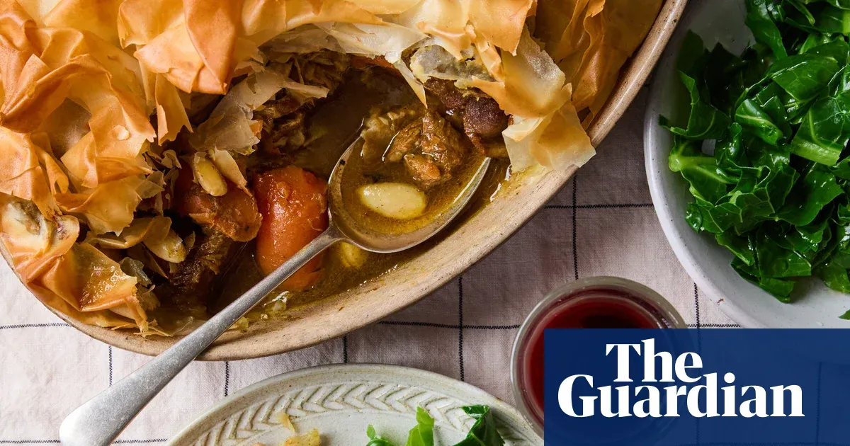 Moroccan lamb filo pie and rhubarb panna cotta — Lifestyle | The Guardian