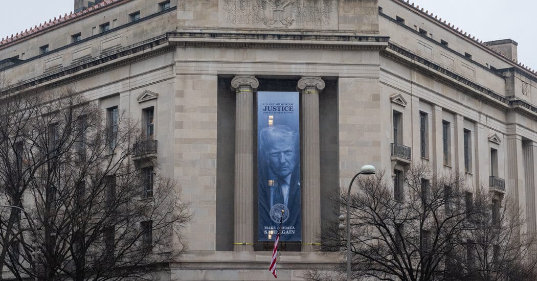 New Trump Banner Hung on Justice Department Building — NYT > U.S. > Politics