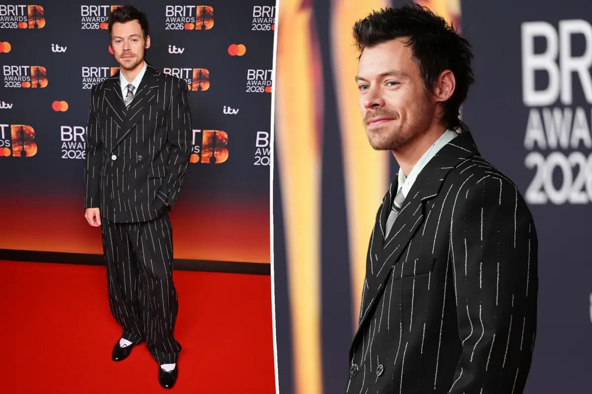Harry Styles wears Chanel pinstriped suit and ballet flats at 2026 BRIT Awards — Pagesix