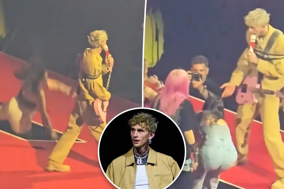 MGK fan falls through hole in stage, quickly recovers — Pagesix