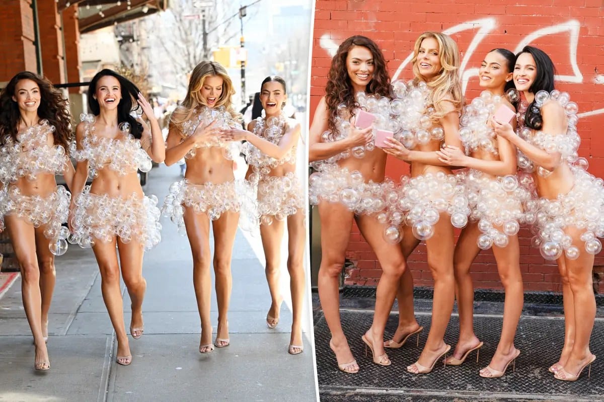 Brooks Nader and sisters in clear bubble outfits for NYC campaign — Pagesix