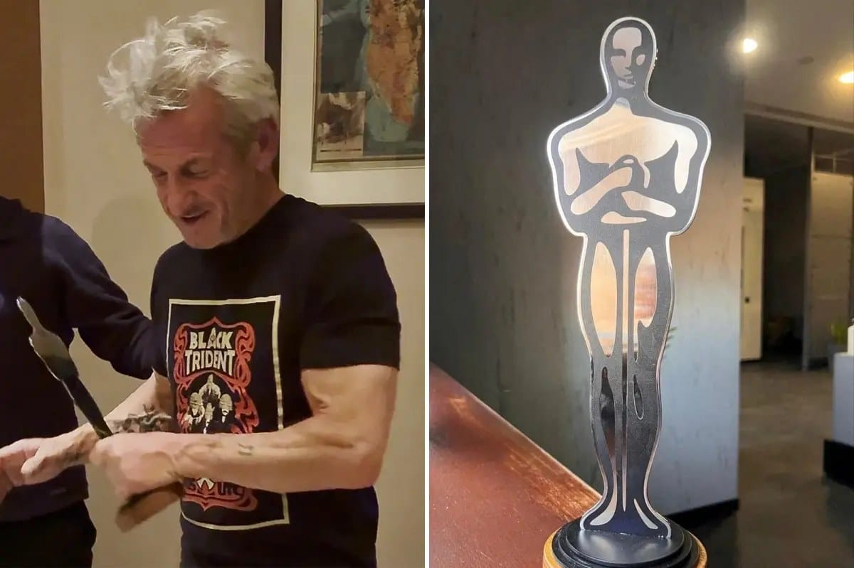 Sean Penn presented 'IronOscar' forged from war-damaged railcar after skipping Oscars — Pagesix