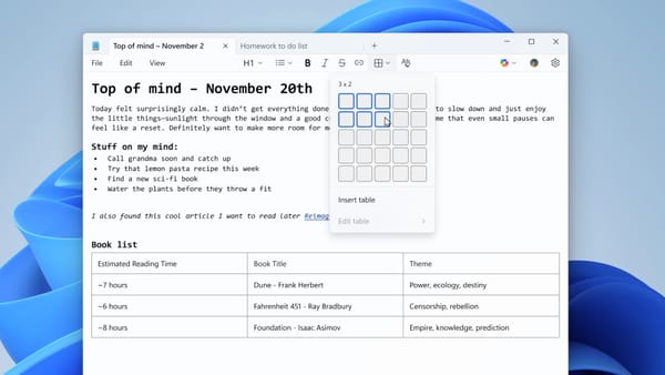 Microsoft adds tables to Notepad on Windows 11; AI streaming limited to Copilot+ PCs — Cdn.mos.cms.futurecdn.net