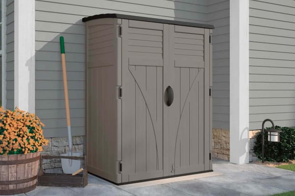 Suncast Resin Vertical Tool Shed on Wayfair: roomy, leak-free storage for $399 — People.com