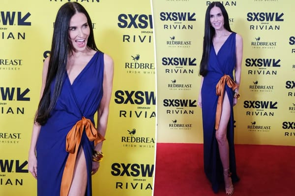 Demi Moore hits SXSW in a dangerously high-slit dress tied with a bow — Pagesix